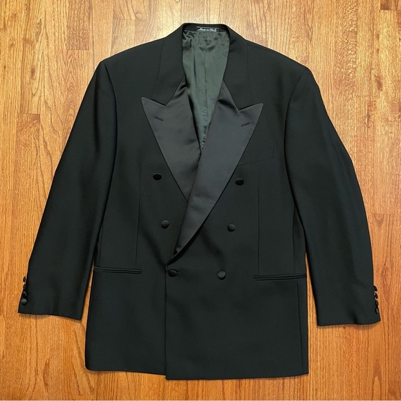 Valentino Uomo Black Wool Double Breasted Sport Coat Blazer Size 44 L Long